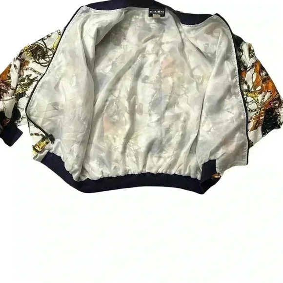Vintage Horse Jacket White Multicolor Notations Size Medium Statement Equestrian - Picture 2 of 7
